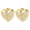 Heart Brass Micro Pave Clear Cubic Zirconia Stud Earrings EJEW-A034-06G-1