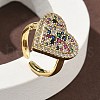 Heart Brass Micro Pave Cubic Zirconia Cuff Rings for Women RJEW-A069-12G-04-2