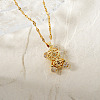 Adorable Brass Pave Clear Cubic Zirconia Hollow Design Bear Pendant Necklaces DI7777-5
