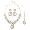 Teardrop Alloy Crystal Rhinestone Pendant Necklace & Stud Dangle Earring & Frontlet Sets FS-WG4C0D5-01-3