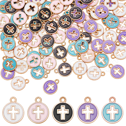 ARRICRAFT 100Pcs 5 Colors Light Gold Plated Alloy Enamel Pendants ENAM-AR0001-73-1