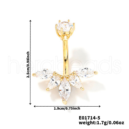 Elegant and Stylish Leaf Brass Rhinestone Belly Rings Curved Barbell UZ1894-5-1