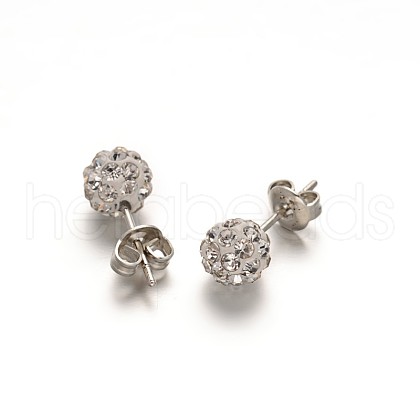 Polymer Clay Rhinestone Ball Stud Earrings EJEW-F0083-03M-1