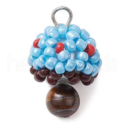 Seed Beads & Natural Tiger Eye Beaded Charms PALLOY-MZ00333-05-1