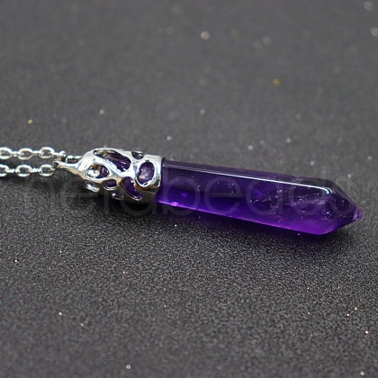 Natural Amethyst Faceted Bullet Point Pendant Necklaces FS-WG32EE9-09-1