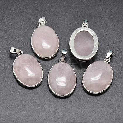 Oval Platinum Plated Brass Gemstone Pendants G-F228-15K-RS-1