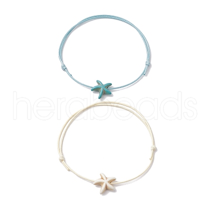 2Pcs 2 Styles Waxed Polyester Braided Bead Bracelets BJEW-JB11106-1