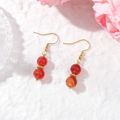 Round Natural Banded Agate Dangle Earrings EJEW-JE06466-1