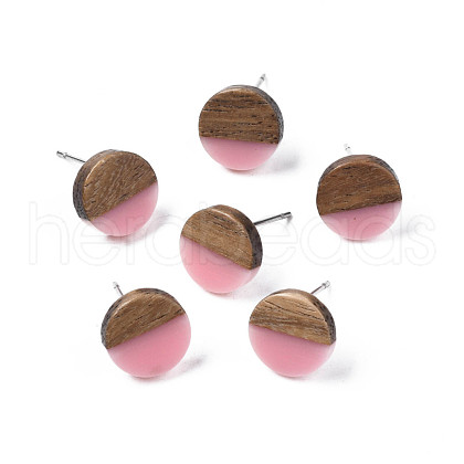 Opaque Resin & Walnut Wood Stud Earrings EJEW-N017-008-B04-1