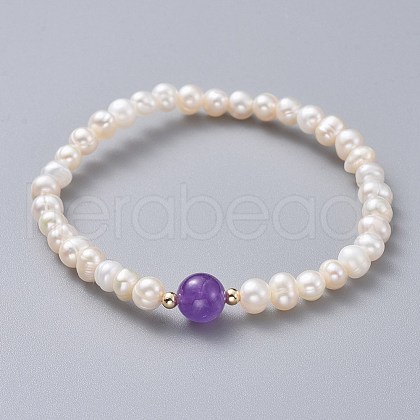 Stretch Grade A Natural Freshwater Pearl Bracelets BJEW-JB04623-03-1