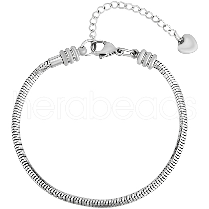 Beebeecraft 3Pcs 304 Stainless Steel European Round Snake Chain Bracelets STAS-BBC0004-60-1