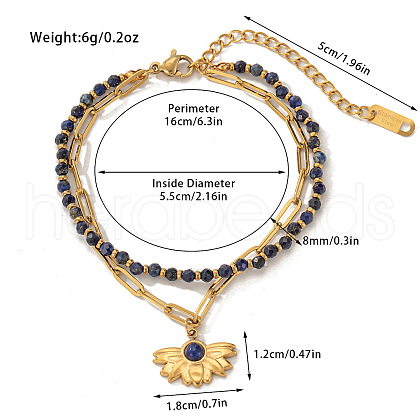 304 Stainless Steel & Natural Lapis Lazuli Beaded Double Layer Bracelets FS-WG81BCE-08-1