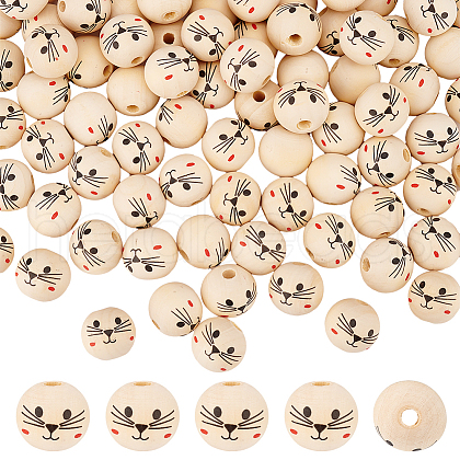 Printed Wood European Beads WOOD-WH0034-18-1