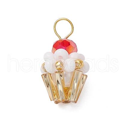 Glass Seed Beaded Cupcake Pendants PALLOY-MZ00581-04-1