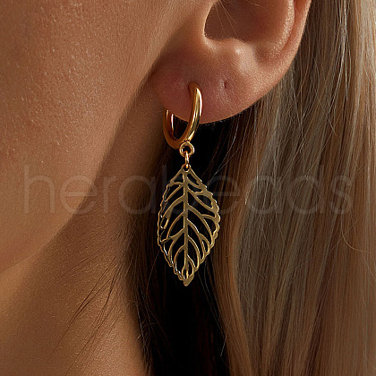 Exquisite Stainless Steel Hollow Leaf Hoop Earrings XH0192-1