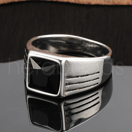 Fashionable 304 Stainless Steel Cubic Zirconia Finger Rings for Men FS-WGE7444-14-1