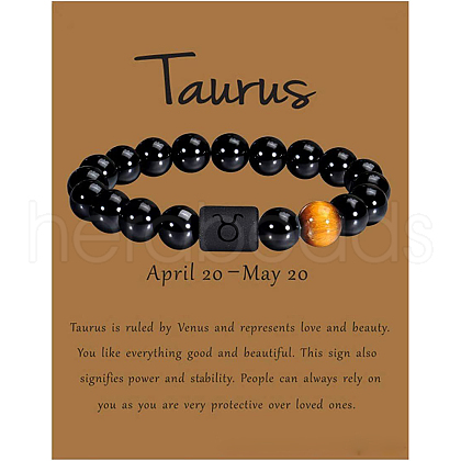 12 Constellation Natural Round Tiger Eye Beads Stretch Bracelets WGD22B0-08-1