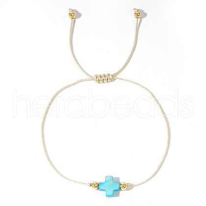 Adjustable Rainbow Dyed Shell Cross Braided Bead Bracelets for Women DZ6787-2-1