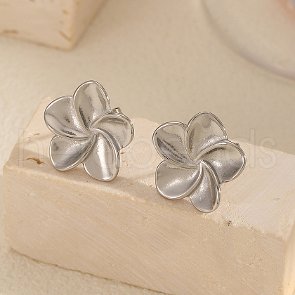Elegant Stainless Steel Flower Stud Earrings JE6671-2-1