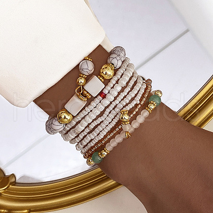 8Pcs 8 Styles Glass Seeded Beaded Stretch Bracelet Set WG2CB6D-02-1