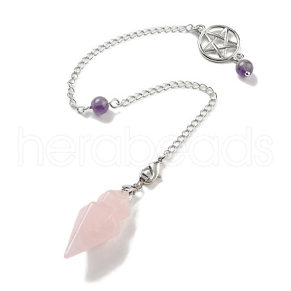 Natural Rose Quartz Pointed Dowsing Pendulums G-K338-12P-02-1