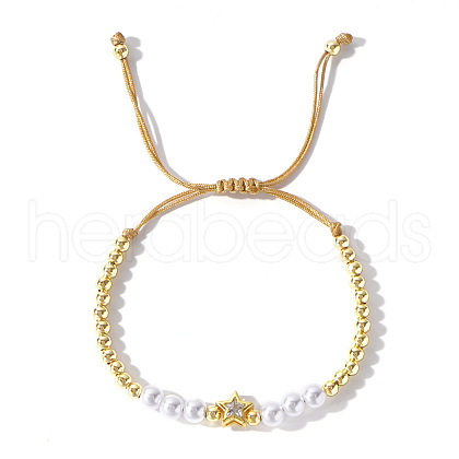 Adjustable Brass Beaded Braided Bead Bracelets for Women IK1193-2-1