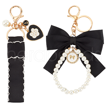 CRASPIRE 2Pcs 2 Styles Cotton & Iron & Alloy Keychain KEYC-CP0001-24B-1