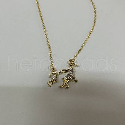 Alloy Full Crystal Rhinestone Mother and Daughter Pendant Necklaces FS-WG340FE-03-1