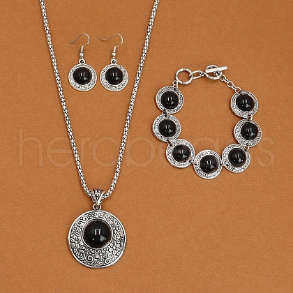 Alloy with Synthetic Turquoise Pendant Necklaces & Link Bracelets & Dangle Earring Sets WGBFEA3-06-1