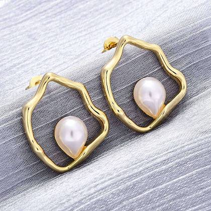 Nuggets Brass Stud Earrings EJEW-H158-06G-1