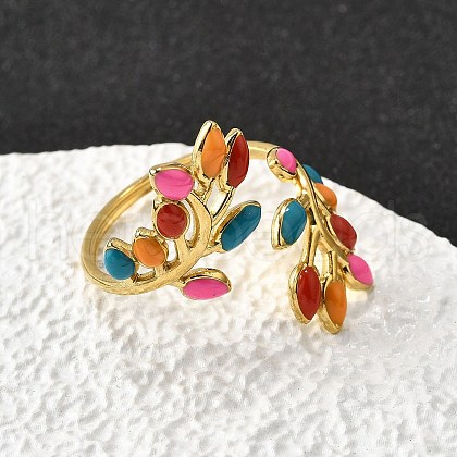 304 Stainless Steel Enamel Cuff Rings RJEW-D309-01G-1