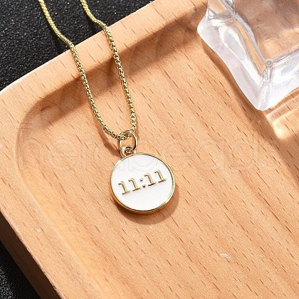 Rack Plating 11:11 Number Brass Enamel Pendants Necklaces NJEW-NH0001-05G-1