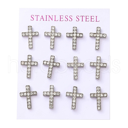 Ion Plating(IP) 304 Stainless Steel Cross Stud Earrings EJEW-C099-10P-1