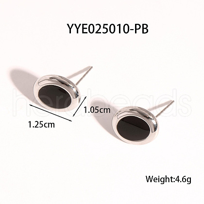 Stainless Steel Black Enamel Oval Stud Earrings for Women PG1145-8-1