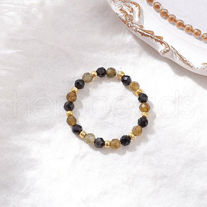 Natural Labradorite Beaded Stretch Rings RJEW-JR00867-07-1