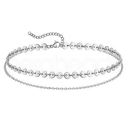 Summer Beach 201 Stainless Steel Disc Sequin Link Chain Double Layer Anklets for Women FS-WG8E132-03-1