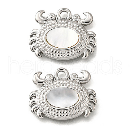 304 Stainless Steel Pave Natural White Shell Pendants STAS-C122-21B-02P-1