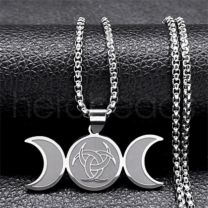 Non-Tarnish 304 Stainless Steel Triple Moon Pendant Necklaces NJEW-P293-06P-1