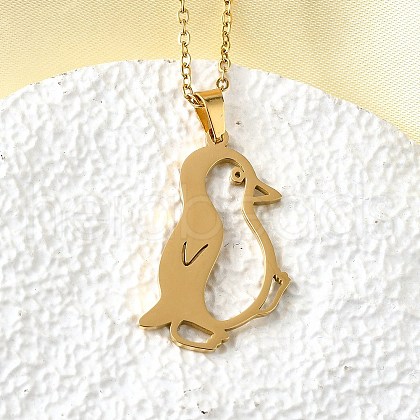 304 Stainless Steel Laser Cut Penguin Pendant Necklaces for Women Men NJEW-Q032-01C-G-1