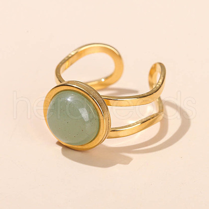 304 Stainless Steel & Natural Aventurine Cuff Rings FS-WGDE3F0-16-1
