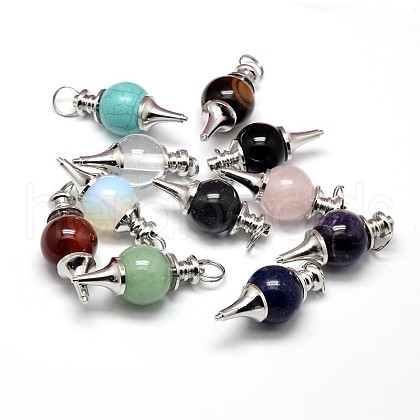 Platinum Tone Zinc Alloy Natural & Synthetic Mixed Stone Pendants G-F228-47-FF-1