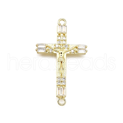 Brass Micro Pave Clear Cubic Zirconia Religion Crucifix Cross Connector Charms KK-Z100-22G-01-1