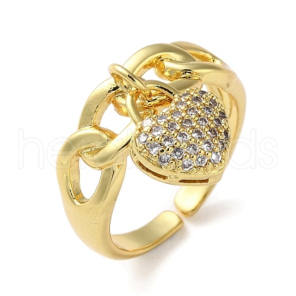 Rack Plating Brass Cubic Zirconia Open Cuff Rings RJEW-K249-22G-1