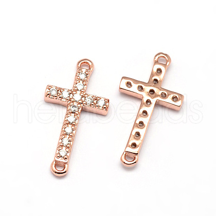Latin Sideways Cross Brass Micro Pave Cubic Zirconia Links ZIRC-E010-04RG-1