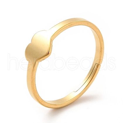 Ion Plating(IP) 201 Stainless Steel Heart Adjustable Ring for Women RJEW-F131-06G-1