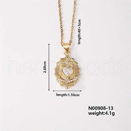 Vintage Brass Pave Clear Cubic Zirconia Religion Oval with Heart Pendant Couple Necklaces EG3361-5-1