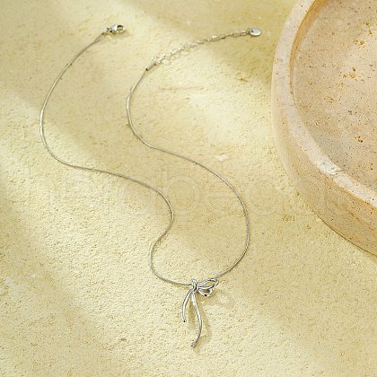 304 Stainless Steel Bowknot Pendant Snake Chain Necklaces for Women NJEW-U031-13P-1