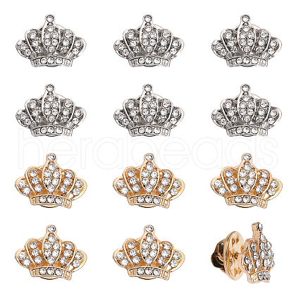 CHGCRAFT 12Pcs 2 Colors Crystal Rhinestone Crown Lapel Pins JEWB-CA0001-37-1