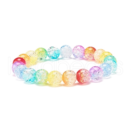 Rainbow Acrylic Round Beaded Stretch Bracelet for Women BJEW-JB07555-1