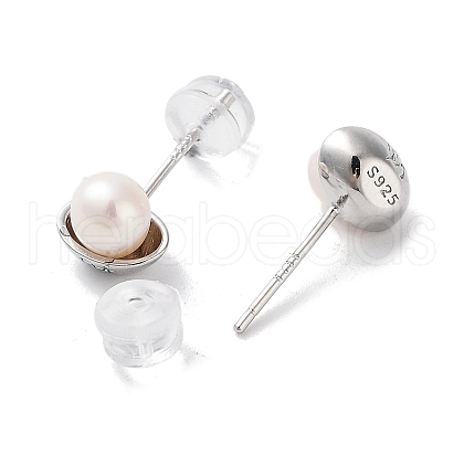 Natural Pearl Stud Earrings for Women EJEW-C083-06P-1